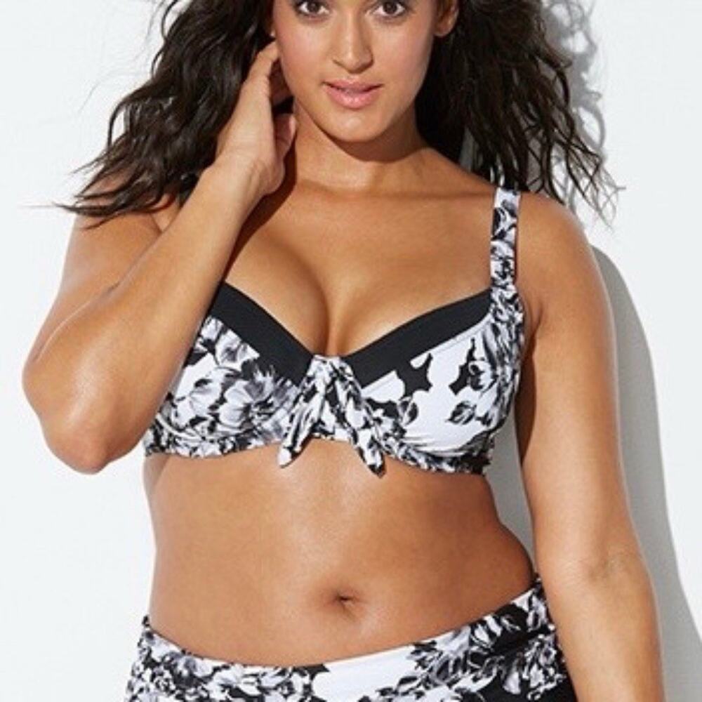 Swimsuits For All Floral Underwire Bikini Top Size 20 Black White Plus Swim